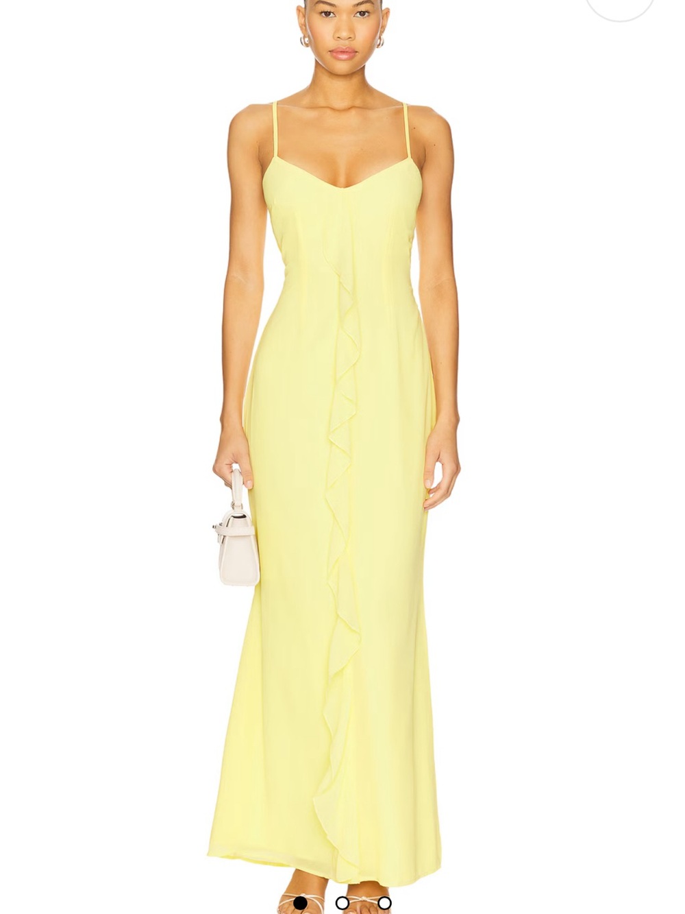 Spaghetti Strap Yellow Ruffle-Front Maxi Dress
